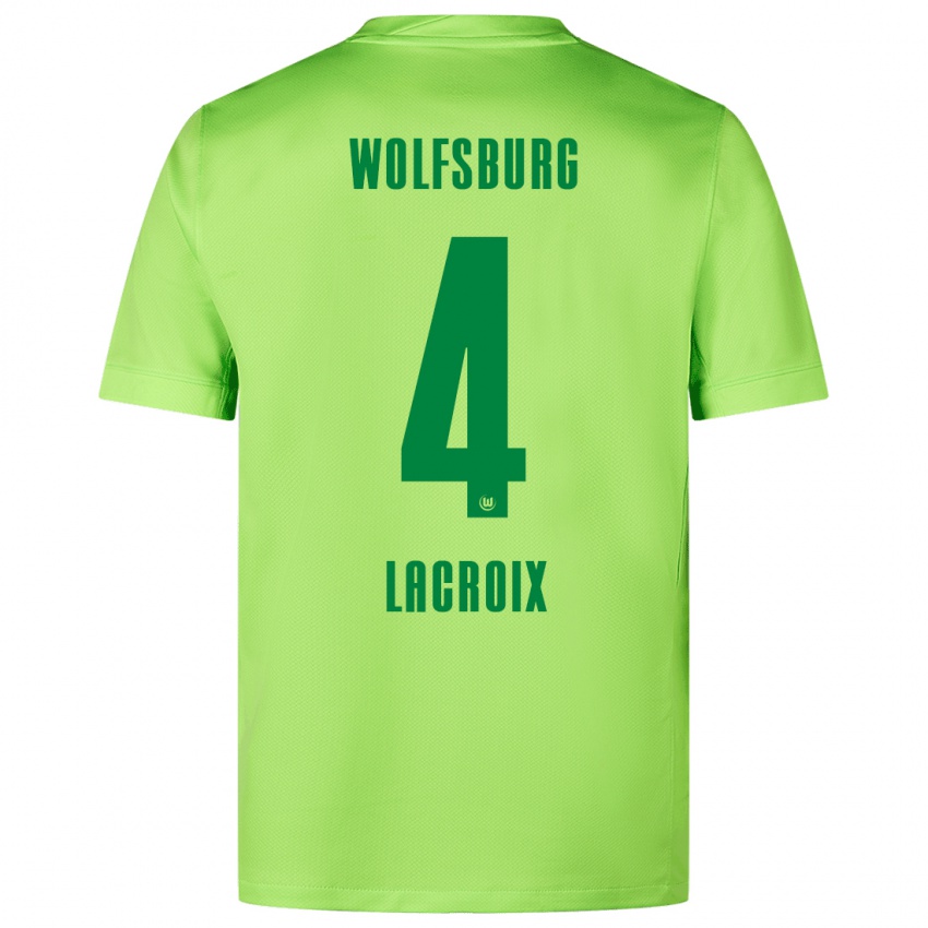 Gyermek Maxence Lacroix #4 Fluoreszkáló Zöld Hazai Jersey 2024/25 Mez Póló Ing