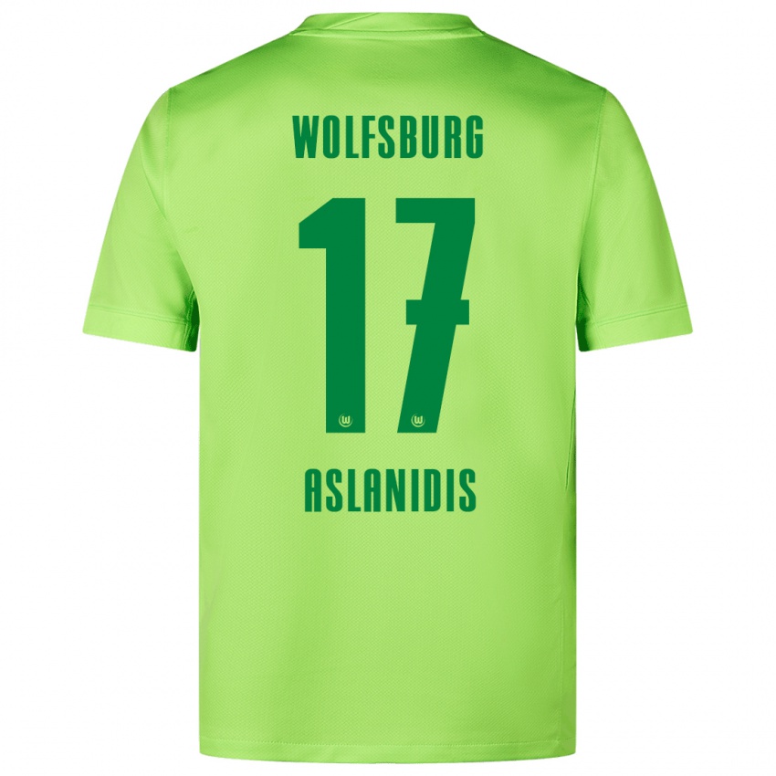 Gyermek Elijas Aslanidis #17 Fluoreszkáló Zöld Hazai Jersey 2024/25 Mez Póló Ing