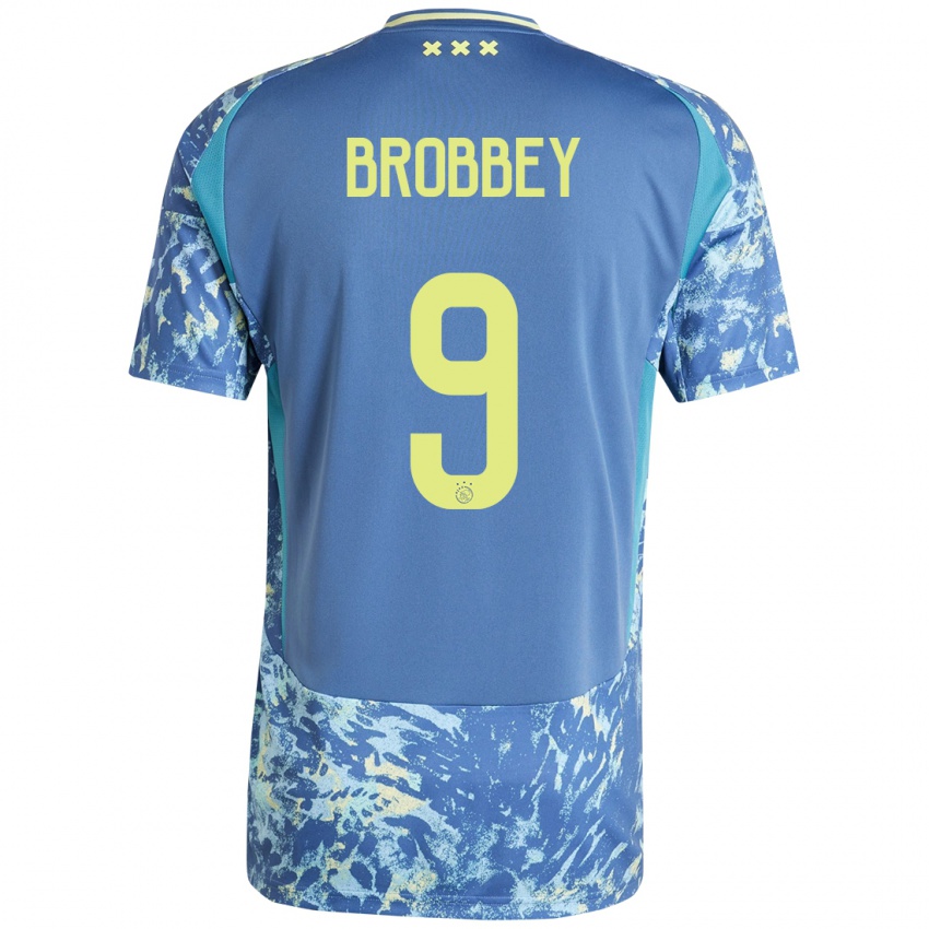 Gyermek Brian Brobbey #9 Szürke Kék Sárga Idegenbeli Jersey 2024/25 Mez Póló Ing