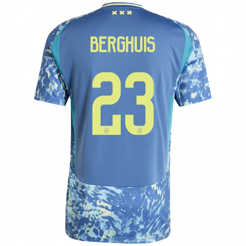 Gyermek Steven Berghuis #23 Szürke Kék Sárga Idegenbeli Jersey 2024/25 Mez Póló Ing