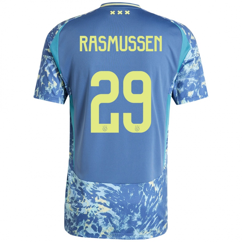 Gyermek Christian Rasmussen #29 Szürke Kék Sárga Idegenbeli Jersey 2024/25 Mez Póló Ing