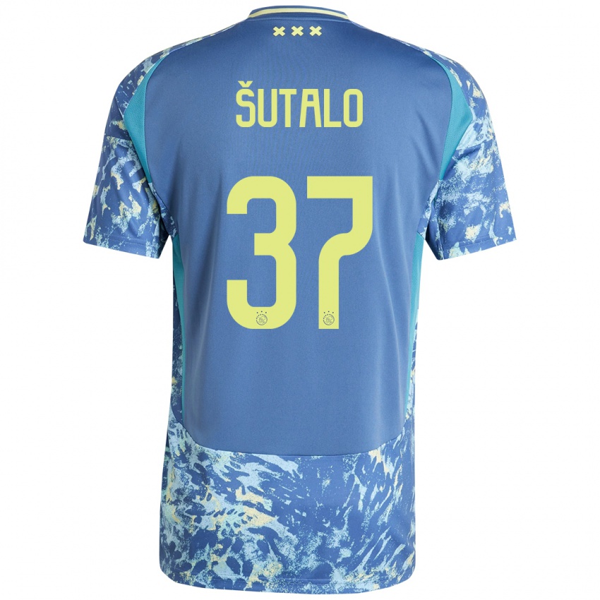 Gyermek Josip Sutalo #37 Szürke Kék Sárga Idegenbeli Jersey 2024/25 Mez Póló Ing