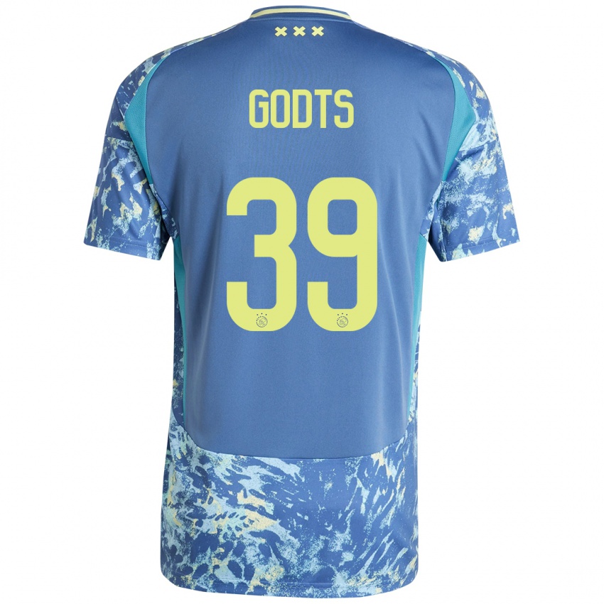 Gyermek Mika Godts #39 Szürke Kék Sárga Idegenbeli Jersey 2024/25 Mez Póló Ing