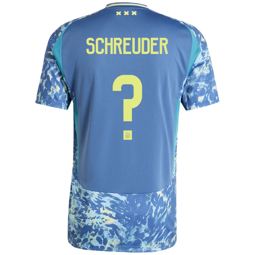 Gyermek Timo Schreuder #0 Szürke Kék Sárga Idegenbeli Jersey 2024/25 Mez Póló Ing