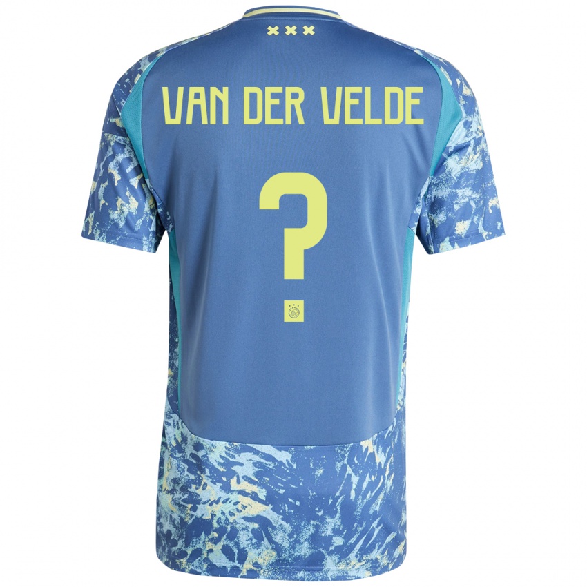 Gyermek Valentijn Van Der Velde #0 Szürke Kék Sárga Idegenbeli Jersey 2024/25 Mez Póló Ing