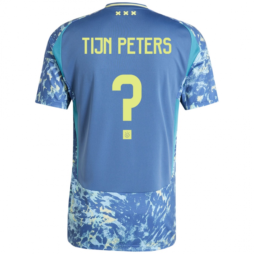 Gyermek Tijn Peters #0 Szürke Kék Sárga Idegenbeli Jersey 2024/25 Mez Póló Ing