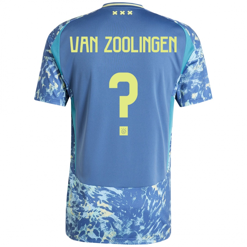 Gyermek Glenn Van Zoolingen #0 Szürke Kék Sárga Idegenbeli Jersey 2024/25 Mez Póló Ing