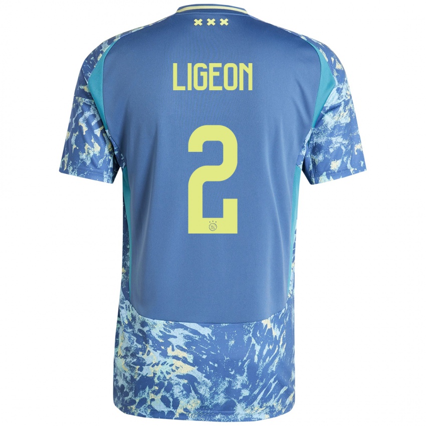 Gyermek Ruben Ligeon #2 Szürke Kék Sárga Idegenbeli Jersey 2024/25 Mez Póló Ing