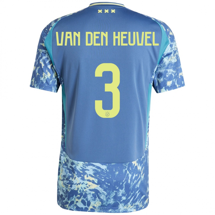 Gyermek Nino Van Den Heuvel #3 Szürke Kék Sárga Idegenbeli Jersey 2024/25 Mez Póló Ing