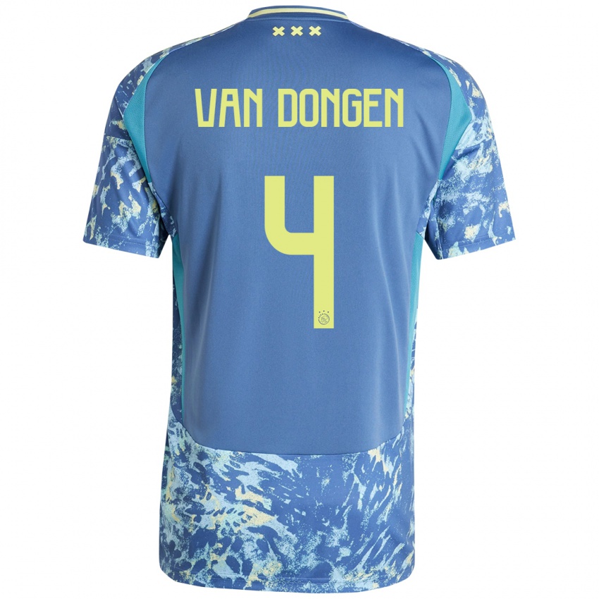 Gyermek Bram Van Dongen #4 Szürke Kék Sárga Idegenbeli Jersey 2024/25 Mez Póló Ing