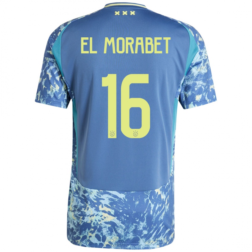 Gyermek Younes El Morabet #16 Szürke Kék Sárga Idegenbeli Jersey 2024/25 Mez Póló Ing