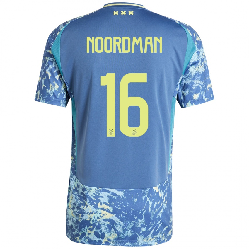 Gyermek Danique Noordman #16 Szürke Kék Sárga Idegenbeli Jersey 2024/25 Mez Póló Ing