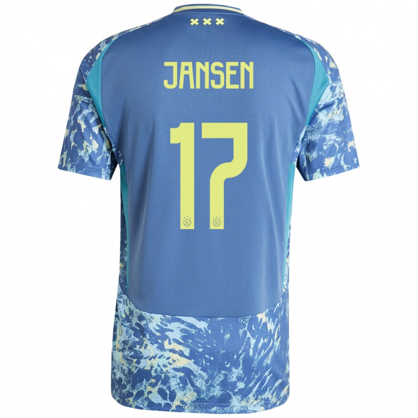 Gyermek Bente Jansen #17 Szürke Kék Sárga Idegenbeli Jersey 2024/25 Mez Póló Ing