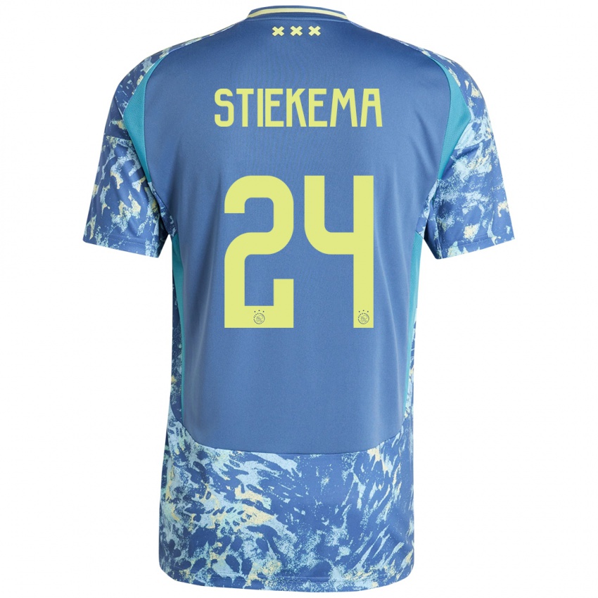 Gyermek Iris Stiekema #24 Szürke Kék Sárga Idegenbeli Jersey 2024/25 Mez Póló Ing