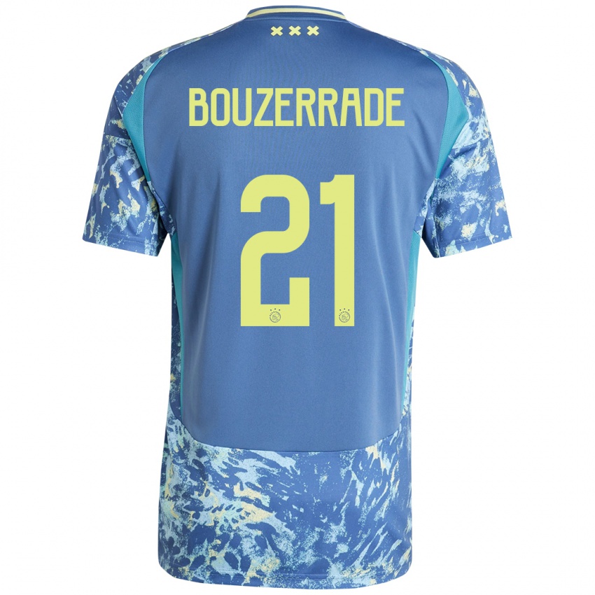 Gyermek Zaina Bouzerrade #21 Szürke Kék Sárga Idegenbeli Jersey 2024/25 Mez Póló Ing