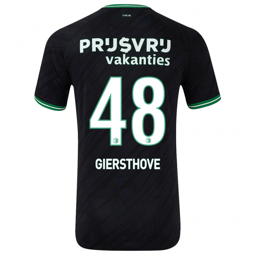 Gyermek Djomar Giersthove #48 Fekete Zöld Idegenbeli Jersey 2024/25 Mez Póló Ing