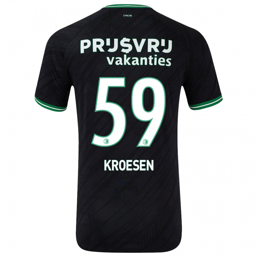 Gyermek Jaimy Kroesen #59 Fekete Zöld Idegenbeli Jersey 2024/25 Mez Póló Ing