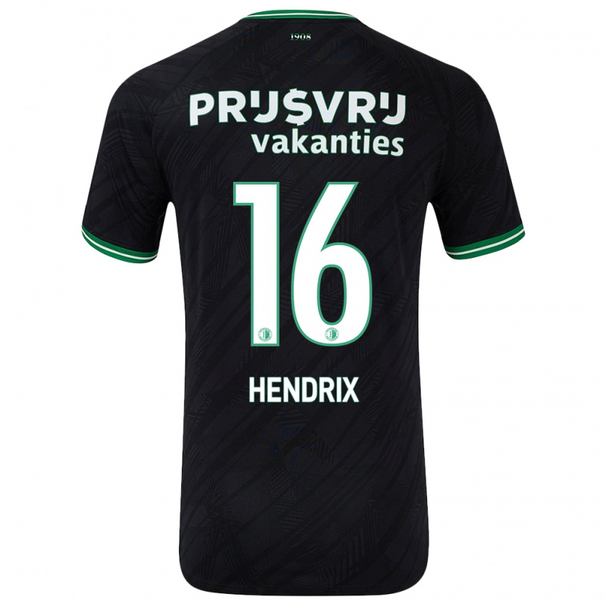 Gyermek Jorrit Hendrix #16 Fekete Zöld Idegenbeli Jersey 2024/25 Mez Póló Ing