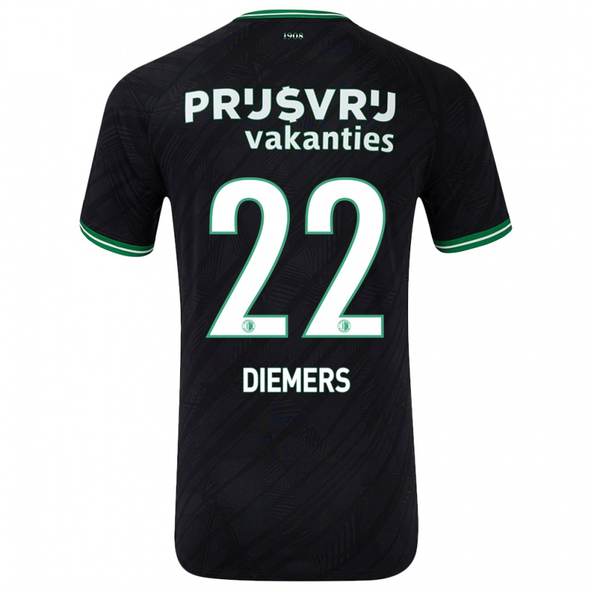 Gyermek Mark Diemers #22 Fekete Zöld Idegenbeli Jersey 2024/25 Mez Póló Ing