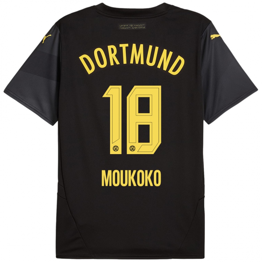 Gyermek Youssoufa Moukoko #18 Fekete Sárga Idegenbeli Jersey 2024/25 Mez Póló Ing