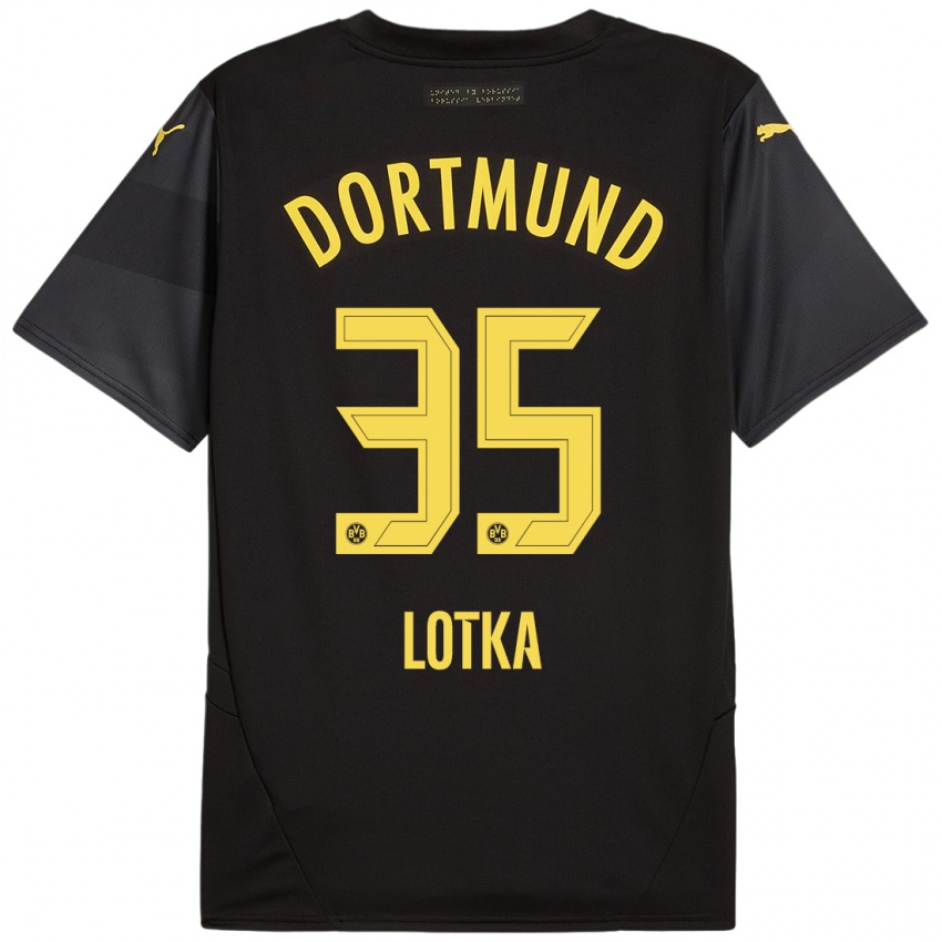 Gyermek Marcel Lotka #35 Fekete Sárga Idegenbeli Jersey 2024/25 Mez Póló Ing