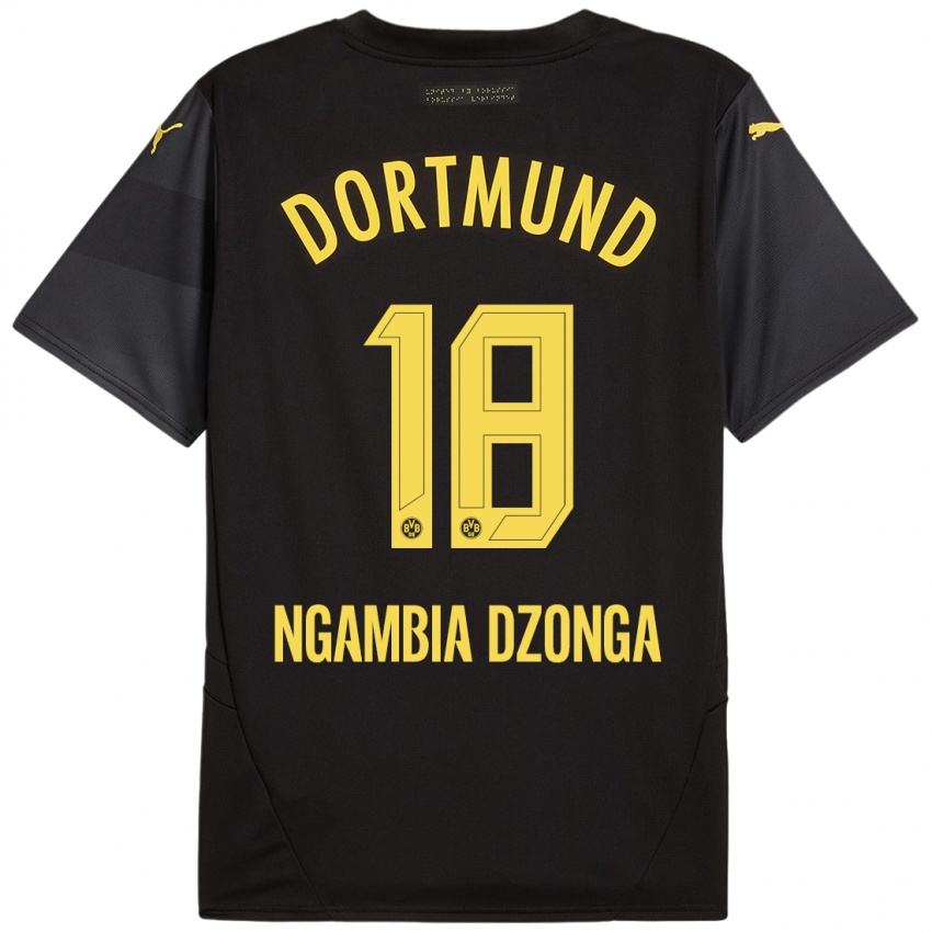 Gyermek Diego Ngambia Dzonga #18 Fekete Sárga Idegenbeli Jersey 2024/25 Mez Póló Ing