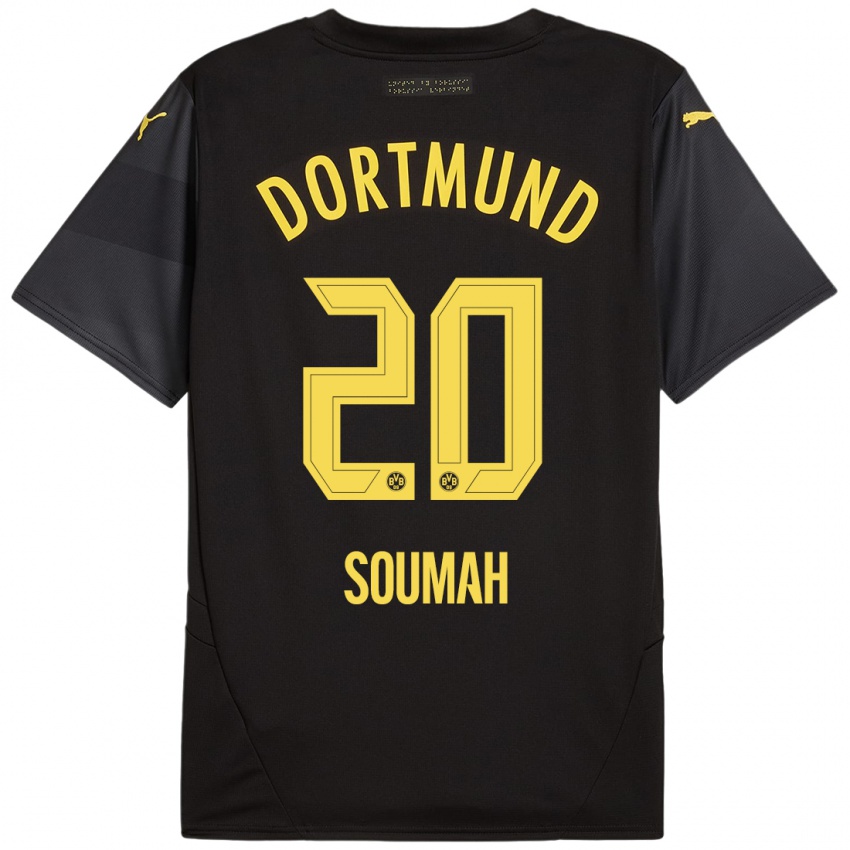 Gyermek Moussa Soumah #20 Fekete Sárga Idegenbeli Jersey 2024/25 Mez Póló Ing