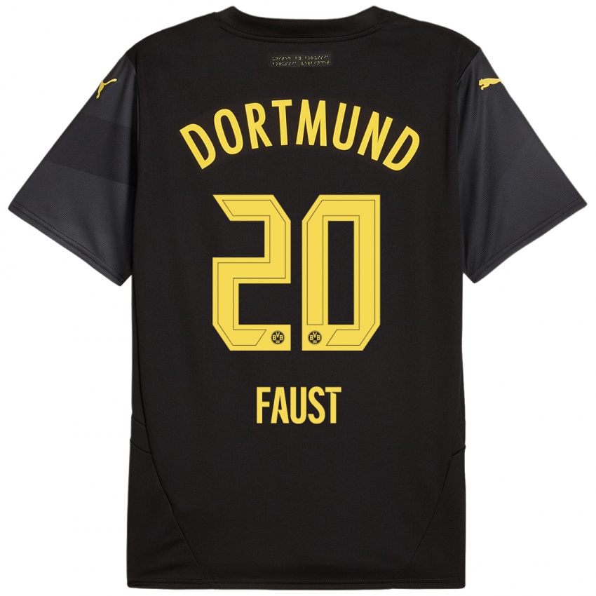 Gyermek Tom Faust #20 Fekete Sárga Idegenbeli Jersey 2024/25 Mez Póló Ing