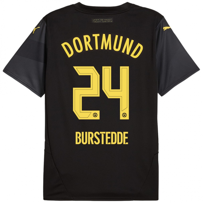 Gyermek Joshua Burstedde #24 Fekete Sárga Idegenbeli Jersey 2024/25 Mez Póló Ing