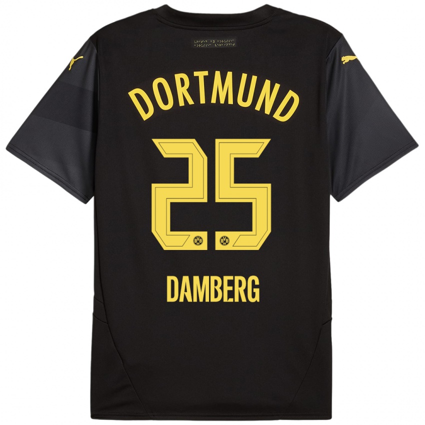 Gyermek Niclas Damberg #25 Fekete Sárga Idegenbeli Jersey 2024/25 Mez Póló Ing