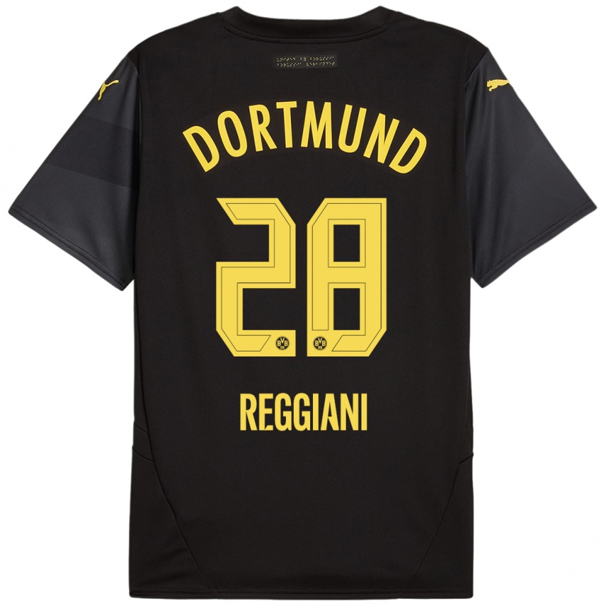 Gyermek Luca Reggiani #28 Fekete Sárga Idegenbeli Jersey 2024/25 Mez Póló Ing