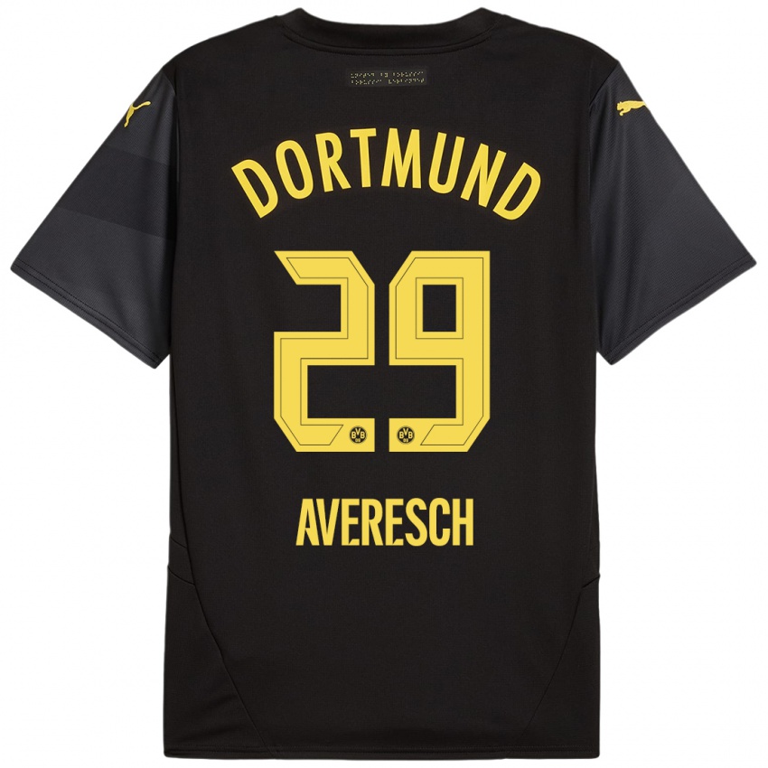 Gyermek Noah Averesch #29 Fekete Sárga Idegenbeli Jersey 2024/25 Mez Póló Ing