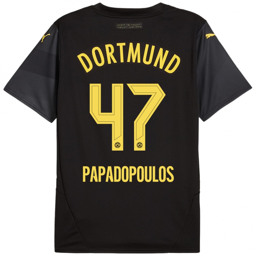 Gyermek Antonios Papadopoulos #47 Fekete Sárga Idegenbeli Jersey 2024/25 Mez Póló Ing