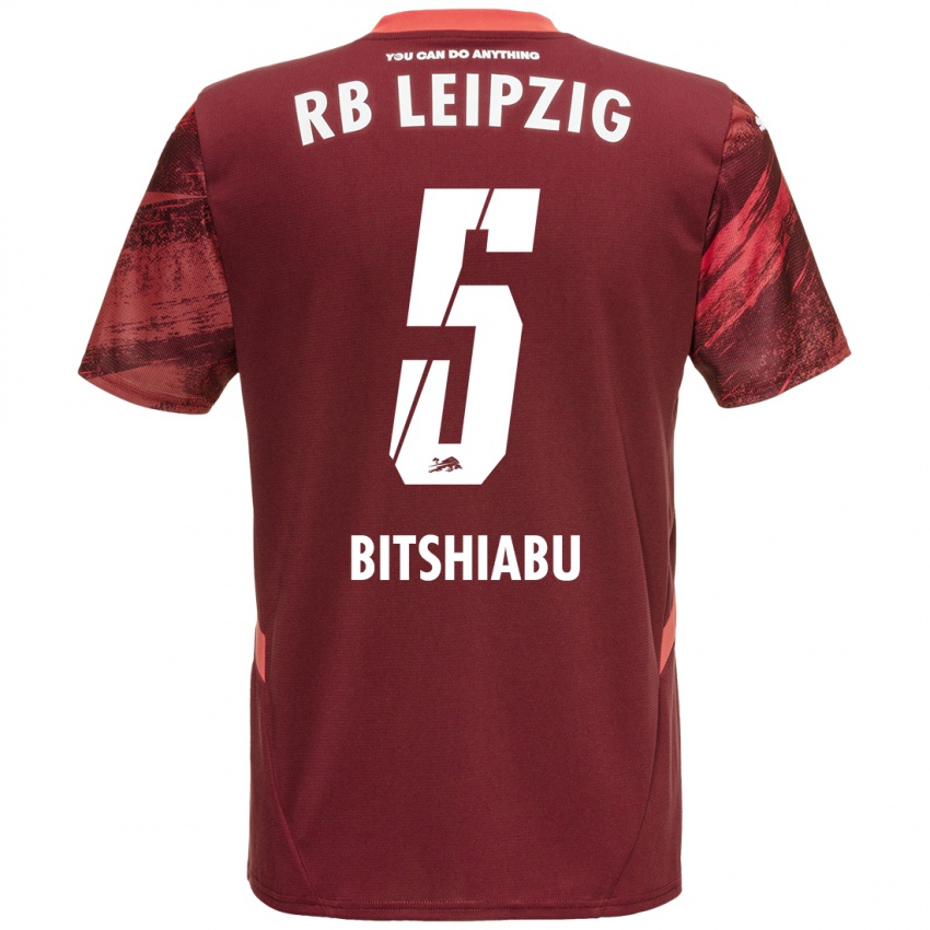 Gyermek El Chadaille Bitshiabu #5 Burgundia Idegenbeli Jersey 2024/25 Mez Póló Ing