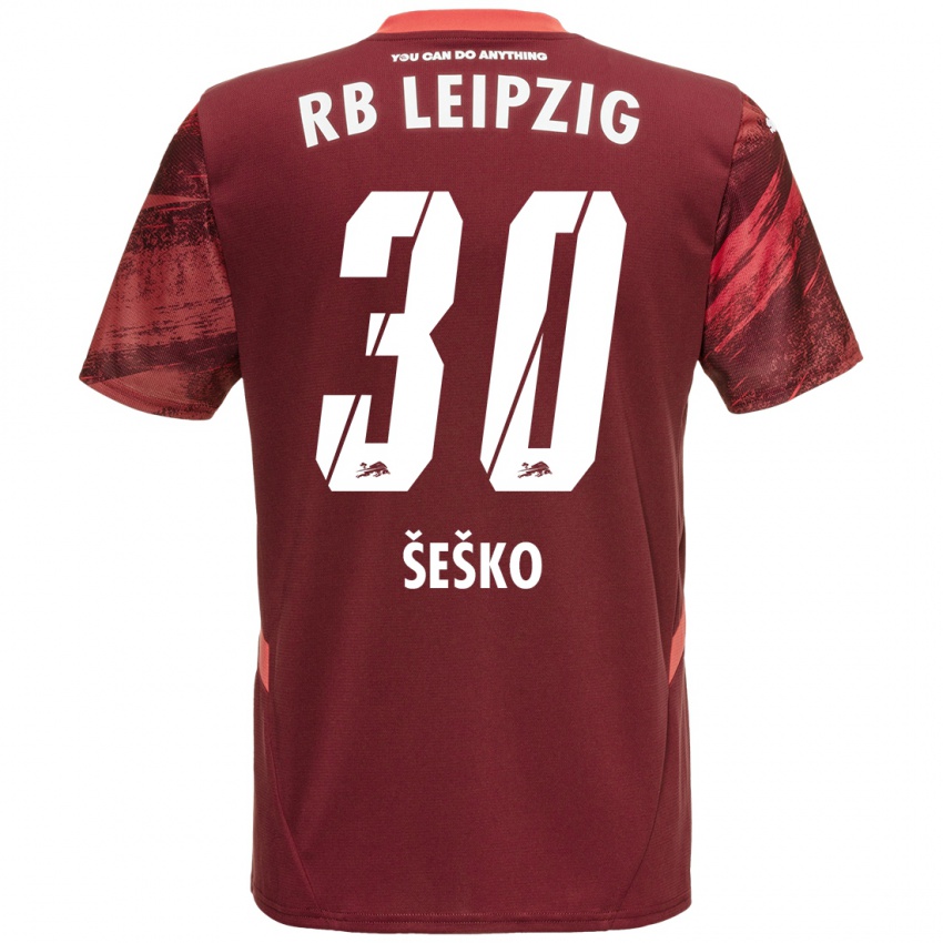 Gyermek Benjamin Sesko #30 Burgundia Idegenbeli Jersey 2024/25 Mez Póló Ing