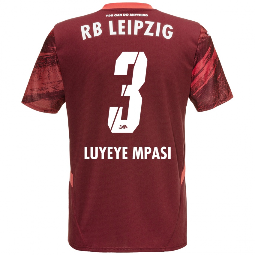 Gyermek Seal Luyeye Mpasi #3 Burgundia Idegenbeli Jersey 2024/25 Mez Póló Ing