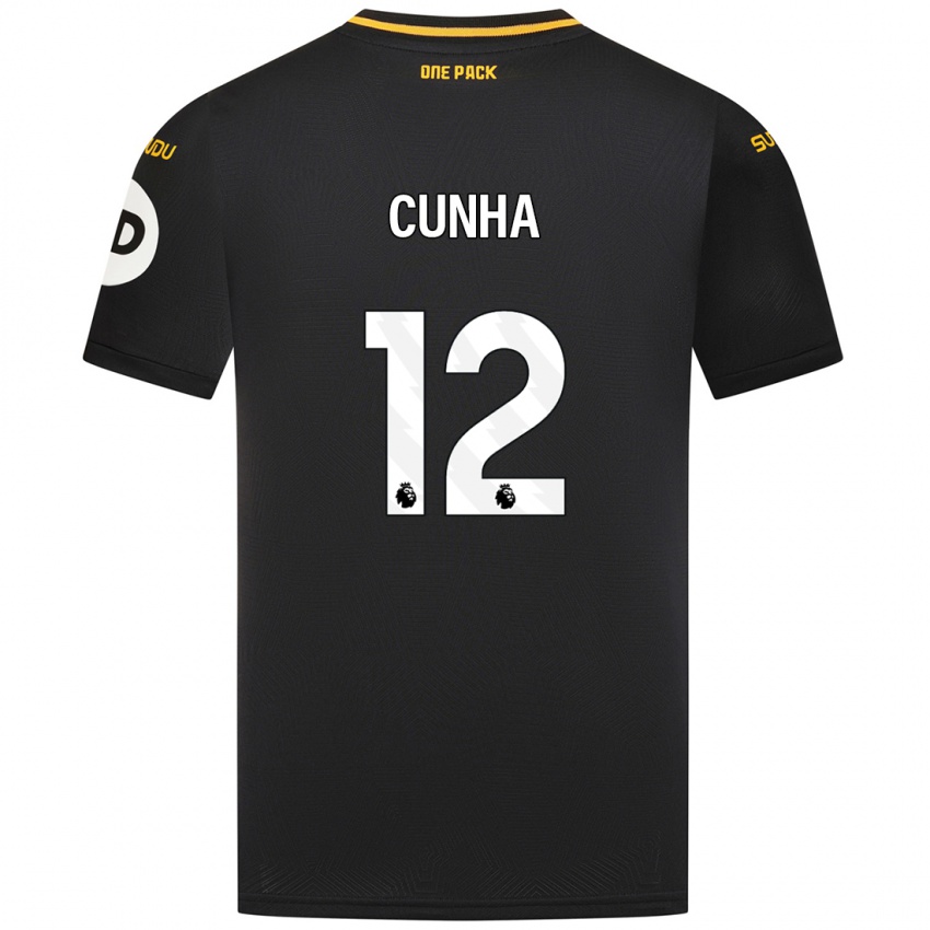 Gyermek Matheus Cunha #12 Fekete Idegenbeli Jersey 2024/25 Mez Póló Ing