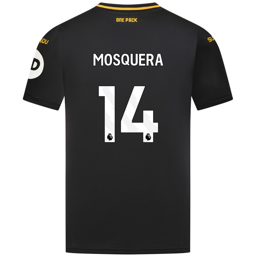 Gyermek Yerson Mosquera #14 Fekete Idegenbeli Jersey 2024/25 Mez Póló Ing