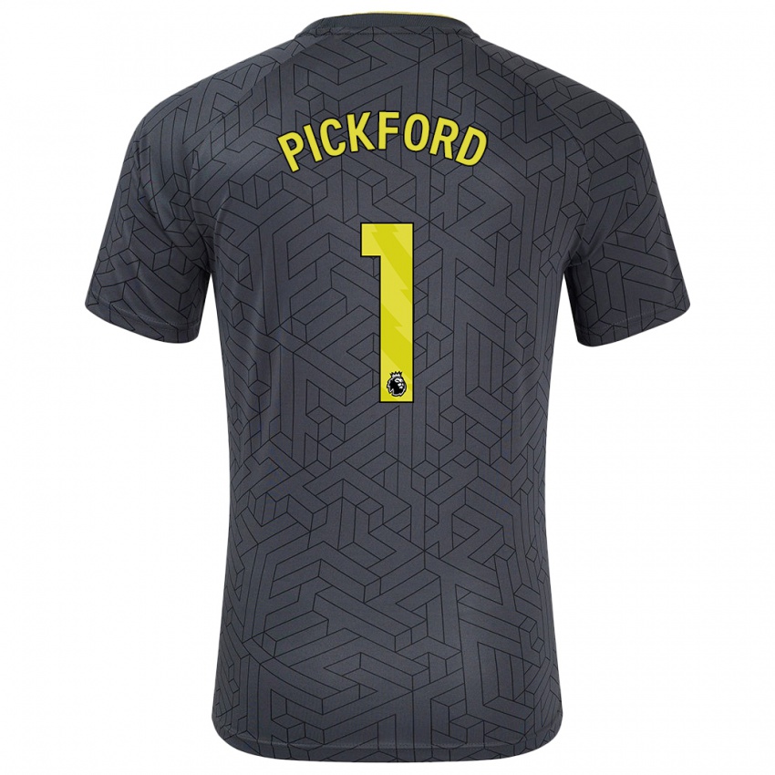 Gyermek Pickford #1 Fekete Sárga Idegenbeli Jersey 2024/25 Mez Póló Ing