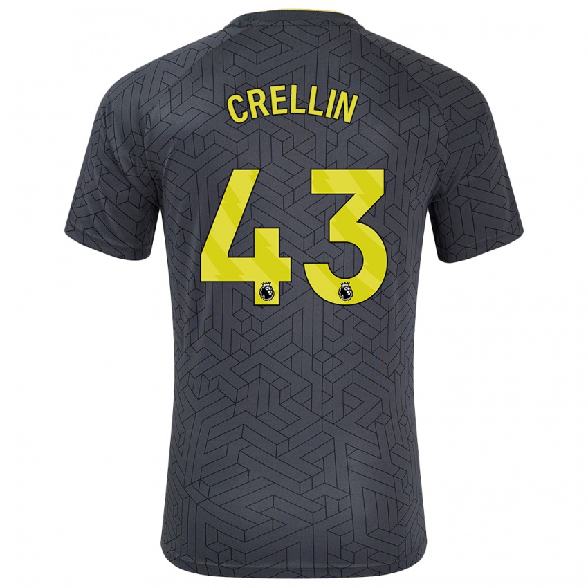 Gyermek Billy Crellin #43 Fekete Sárga Idegenbeli Jersey 2024/25 Mez Póló Ing