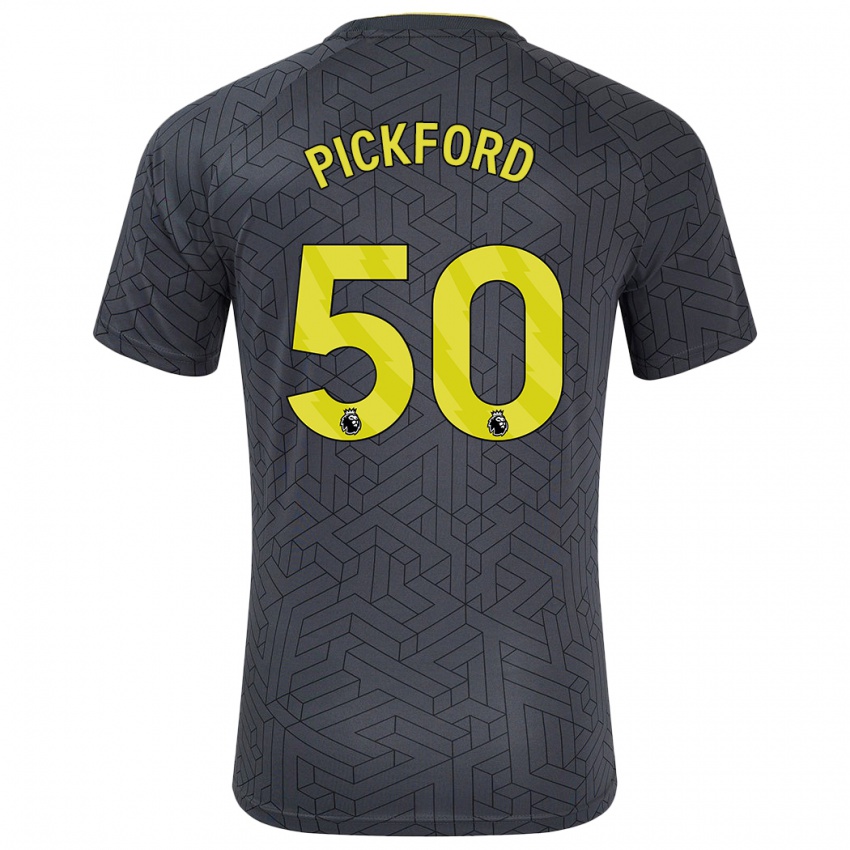 Gyermek George Pickford #50 Fekete Sárga Idegenbeli Jersey 2024/25 Mez Póló Ing