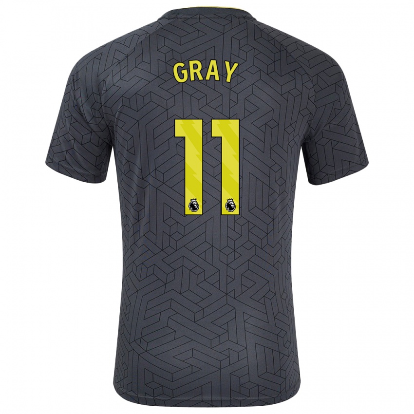 Gyermek Demarai Gray #11 Fekete Sárga Idegenbeli Jersey 2024/25 Mez Póló Ing