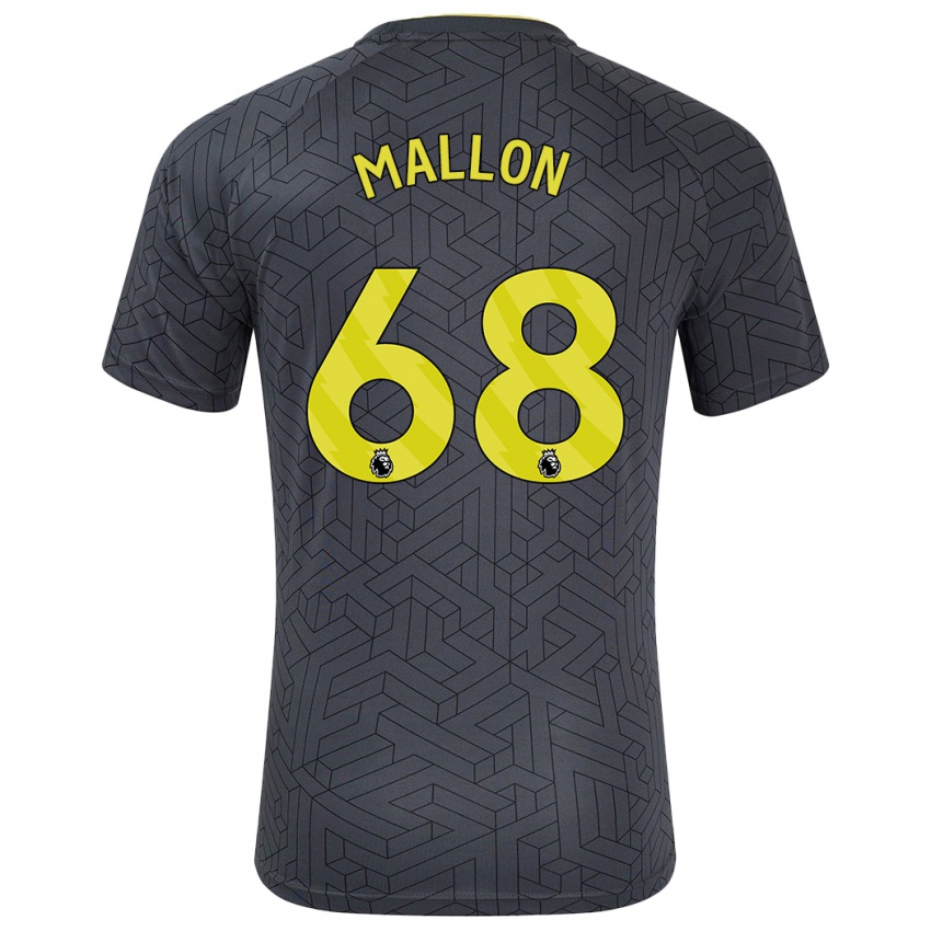 Gyermek Mathew Mallon #68 Fekete Sárga Idegenbeli Jersey 2024/25 Mez Póló Ing