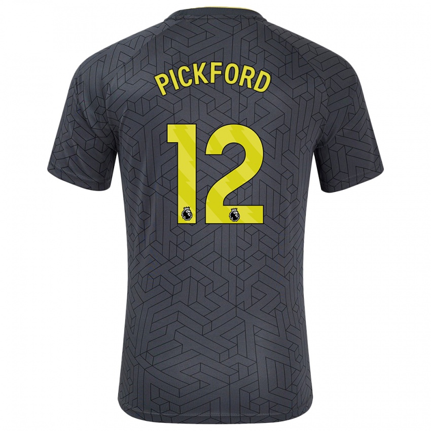 Gyermek Jordan Pickford #12 Fekete Sárga Idegenbeli Jersey 2024/25 Mez Póló Ing