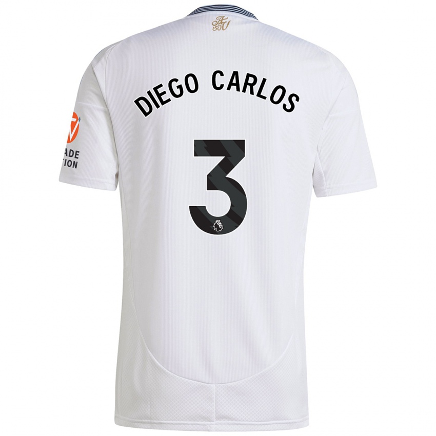 Gyermek Diego Carlos #3 Fehér Idegenbeli Jersey 2024/25 Mez Póló Ing