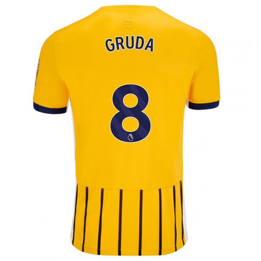 Gyermek Brajan Gruda #8 Arany Kék Csíkos Idegenbeli Jersey 2024/25 Mez Póló Ing