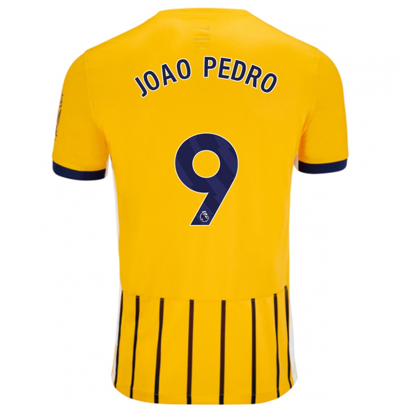 Gyermek João Pedro #9 Arany Kék Csíkos Idegenbeli Jersey 2024/25 Mez Póló Ing