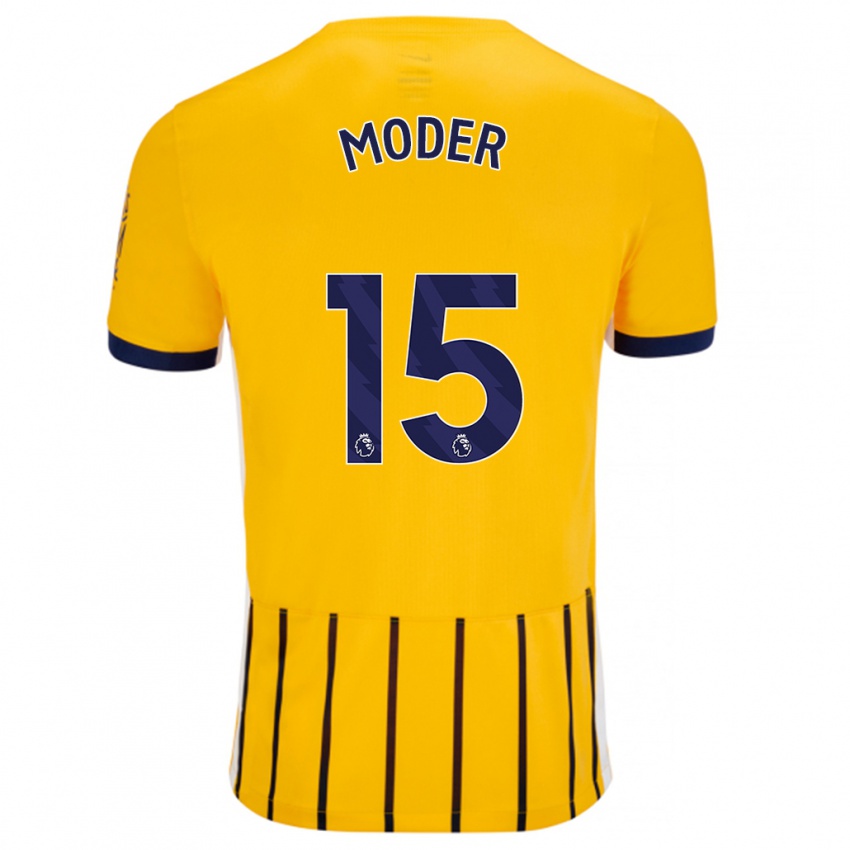 Gyermek Jakub Moder #15 Arany Kék Csíkos Idegenbeli Jersey 2024/25 Mez Póló Ing