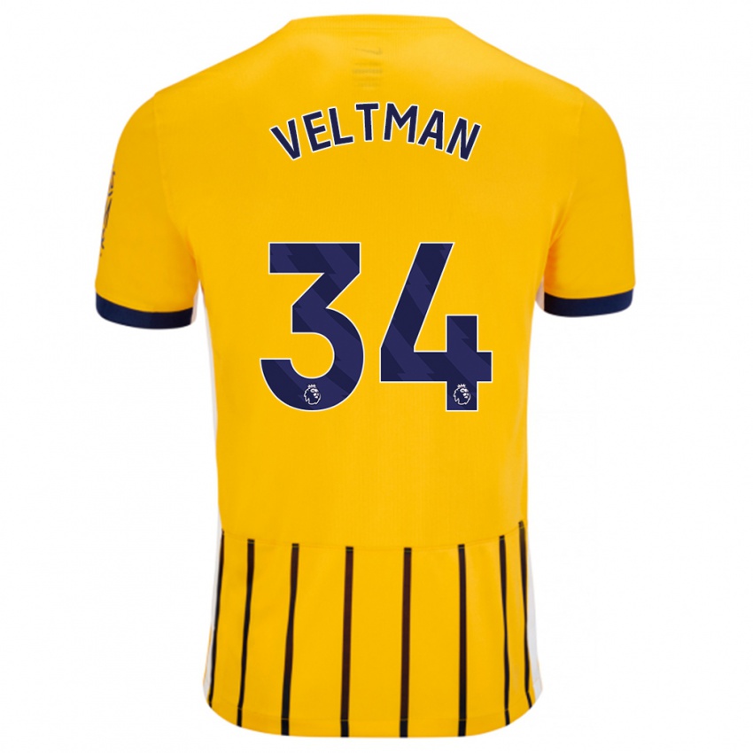 Gyermek Joël Veltman #34 Arany Kék Csíkos Idegenbeli Jersey 2024/25 Mez Póló Ing