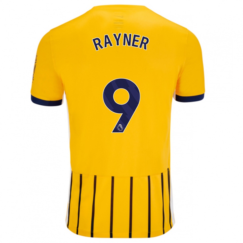 Gyermek Rebecca Rayner #9 Arany Kék Csíkos Idegenbeli Jersey 2024/25 Mez Póló Ing